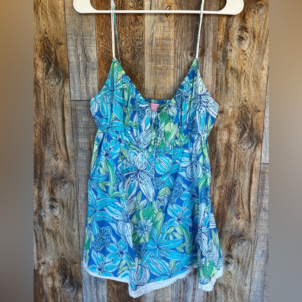 Lilly Pulitzer Blue Green Floral Spaghetti-Strap Tank